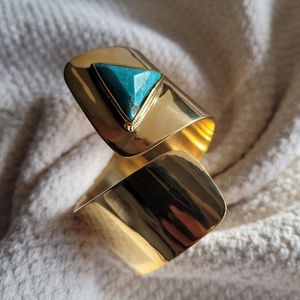 Turquoise and gold brass triangle cuff bracelet genuine designer Bisjoux